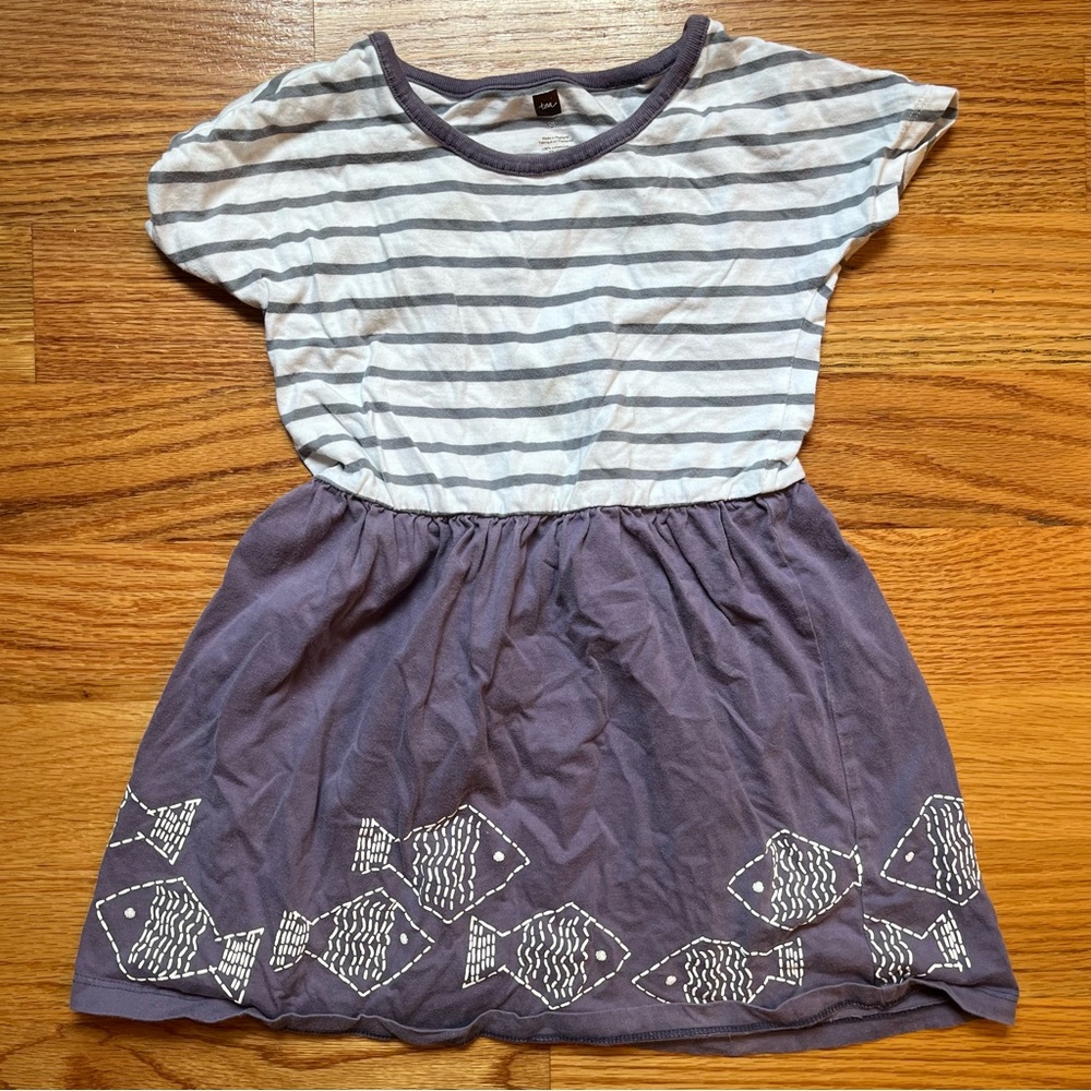 Tea Collection purple and white striped fish dress size 5